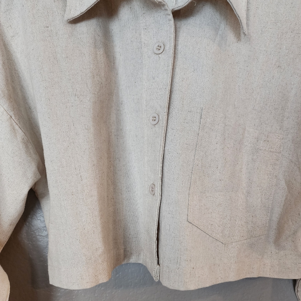 Collared Drawstring Two Piece Pants Set - image 3